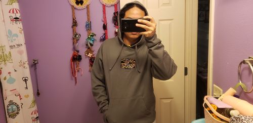 Customer photo review of #384 Shiny Embroidered Hoodie