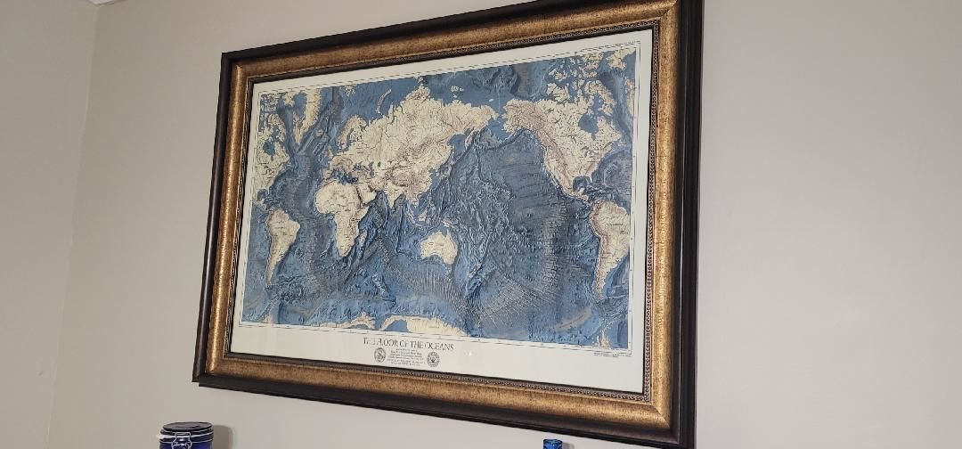 Customer photo review of Rare Old Map of the Ocean Floor and Land Relief by the US Navy in 1976 - Europe, Africa, Americas, Antarctica, Australia