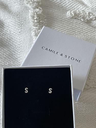 Customer photo review of Letter Sapphire Earrings