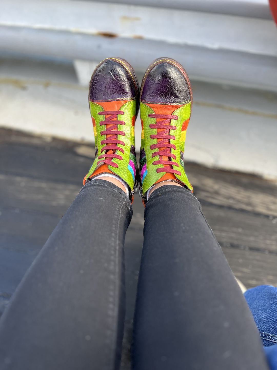 Customer photo review of Retro Hand-polished Rainbow Ankle Boots