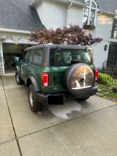 Customer photo review of Woman and Her Dog Paddle Boarding Spare Tire Cover