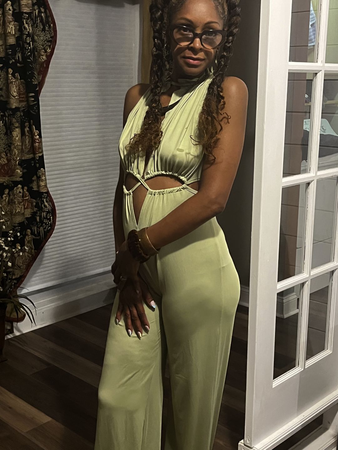 Customer photo review of Lace-up Wide Leg Jumpsuit