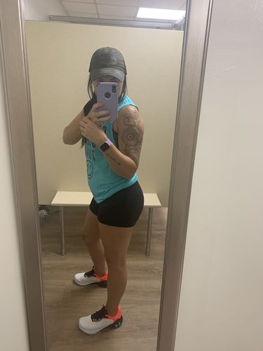Customer photo review of Salty Savage Ladies "CHOOSING VIOLENCE" Muscle Tank | In Your Face | Teal/Black
