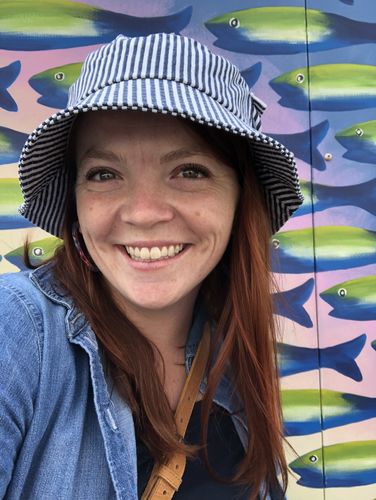 Customer photo review of Big Navy Stripe Bucket Hat
