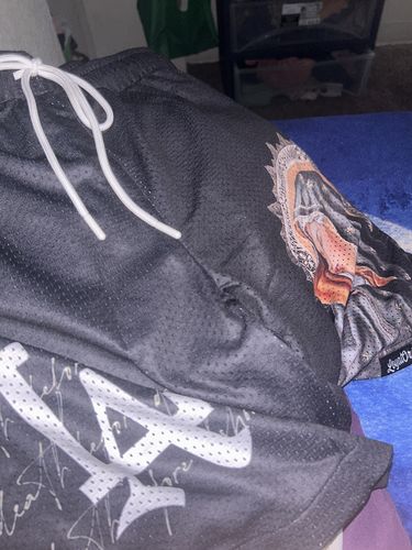 Customer photo review of LA 'Ave Maria' Premium Mesh Shorts