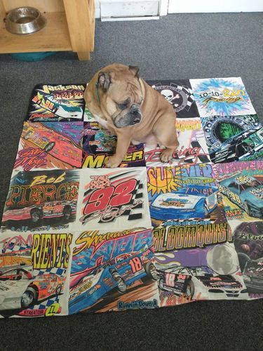 T-shirt quilt with racing, motorsports themes by Peggy from IL