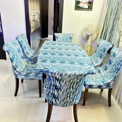 Customer photo review of DivineTrendz Exclusive - Blue Stripe Elastic Chair & Table Cover