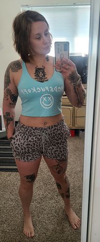 Customer photo review of Salty Savage Ladies “OG Smile” Longline Sports Bra | Pink