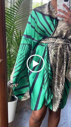 Customer video review of Daydream Zebra Satin Kimono Dress Green