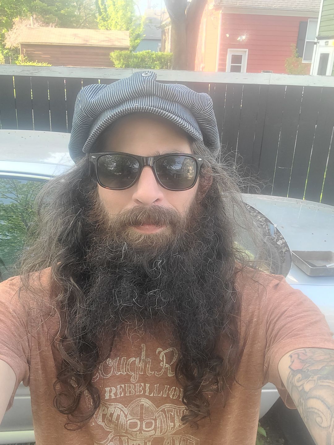 Customer photo review of Striped Denim Newsboy Cap