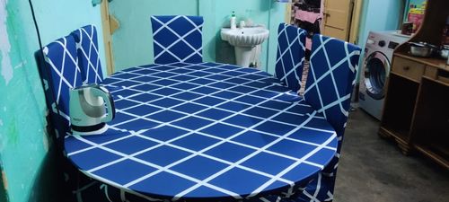 Customer photo review of DivineTrendz Exclusive - Navy Blue Checks Elastic Chair & Table Cover