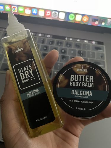 Customer photo review of DALGONA GLAZE DRY BODY OIL | CARAMEL CACAO