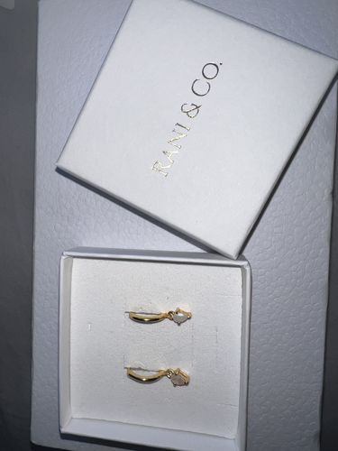 Customer photo review of Moonstone Charm Hoop Earrings (Gold)