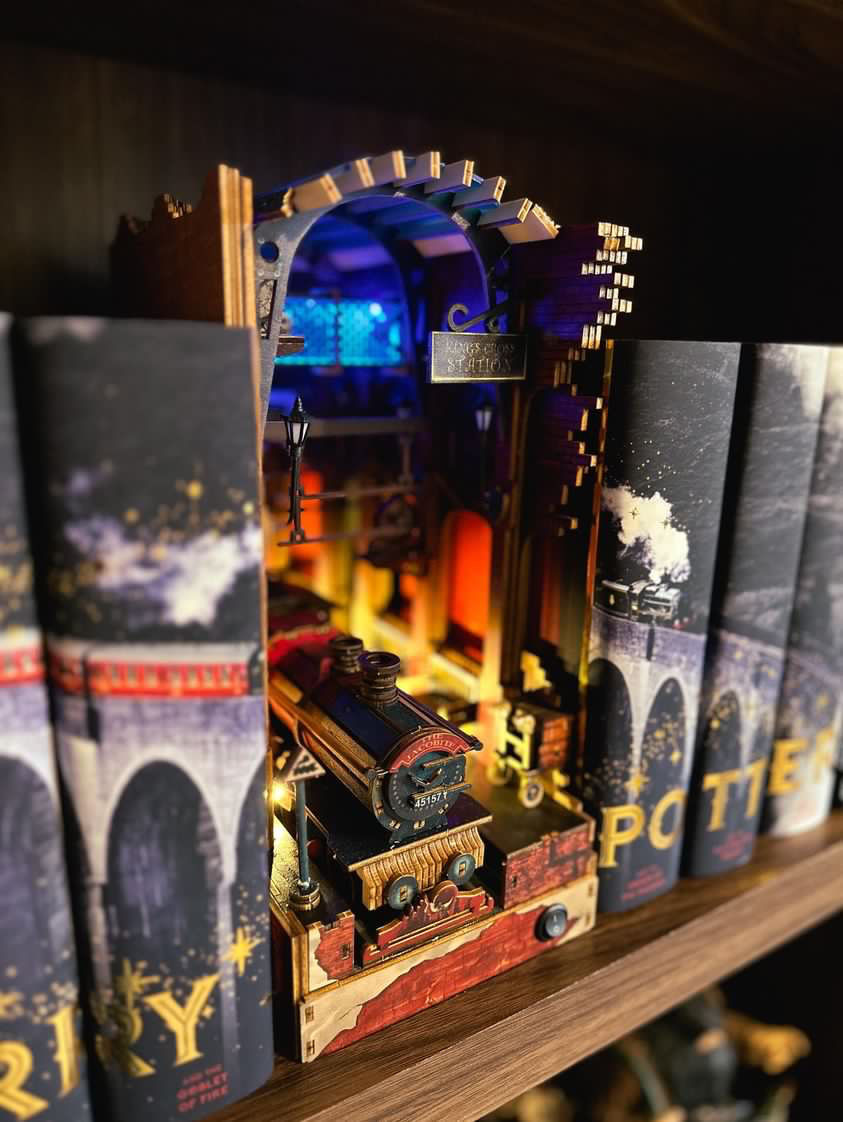 Customer photo review of King's Cross Station Pre-Colored Book Nook | LKWood (Platform 9 3/4)