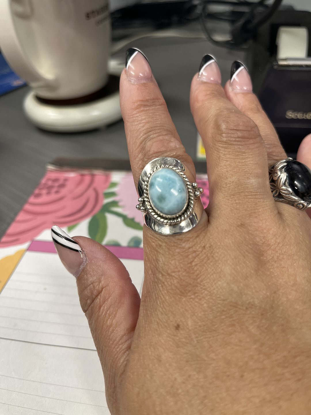 Customer photo review of Larimar Sterling Silver Boho Ring for Women