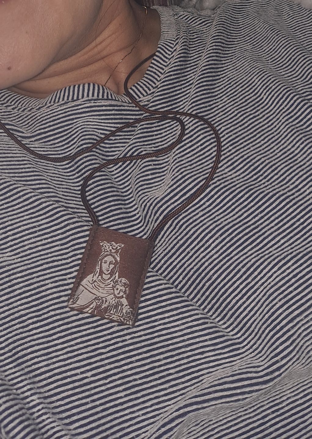 Customer photo review of Premium Brown Scapular, Brown & Cream, Our Lady of Mt. Carmel with Promise