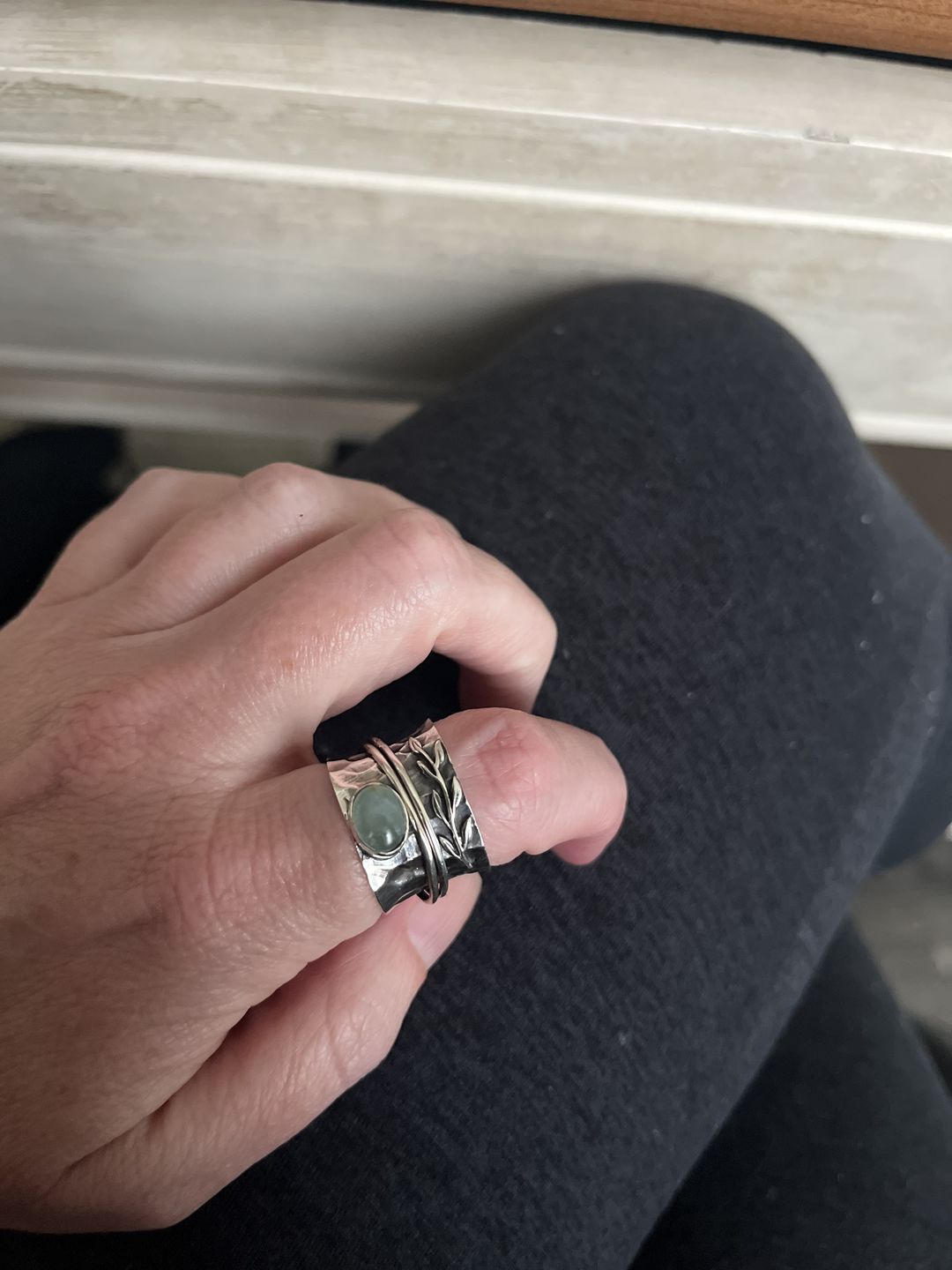Customer photo review of Aquamarine Leaf Spinner ring Sterling Silver