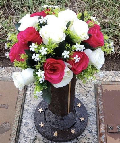 Customer photo review of Cemetery Flowers Roses in Vase Artificial Flowers for Graves and Memorials Arrangements