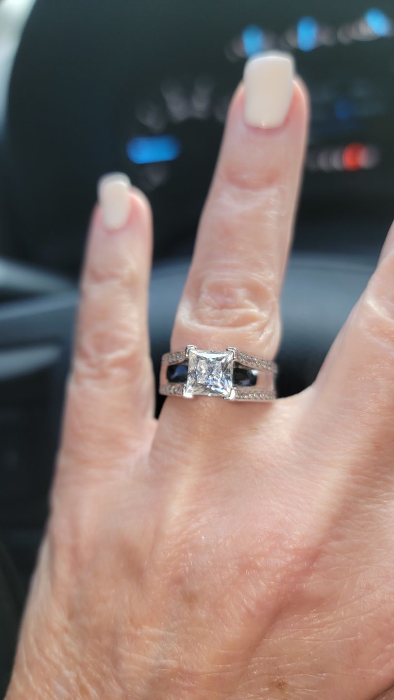 Customer photo review of Princess Cut Moissanite Triple Row Pave Engagement Ring
