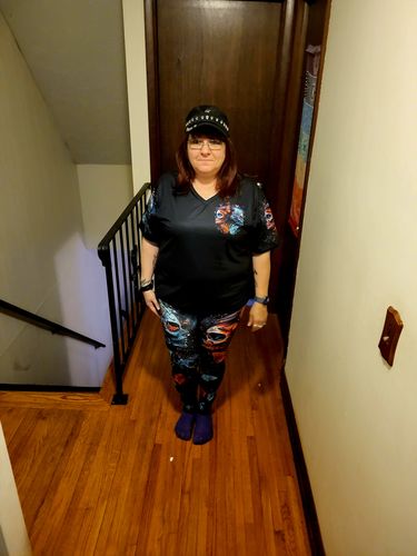 Customer photo review of DON'T TRY TO FIGURE ME OUT TWO FACED SKULL ALL OVER PRINT - TLTR0404235