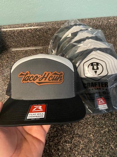 Customer photo review of Flat Bill Seven-Panel Leather Patch Hat - Richardson 168