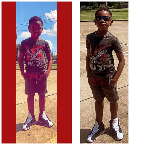 Customer photo review of Kids RAW World Tour Red Bling Crew Neck T-Shirt and RAW Wing Red Bling Cotton Shorts Set