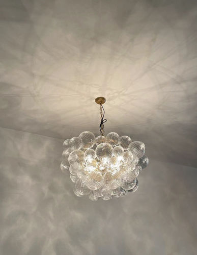 Customer photo review of Brass Cluster Ribbed Glass Globe Bubble Chandelier