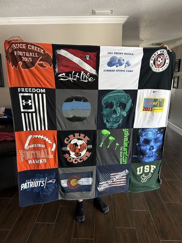 T-shirt quilt featuring spruce creek hawks, patriots by Wendy from FL