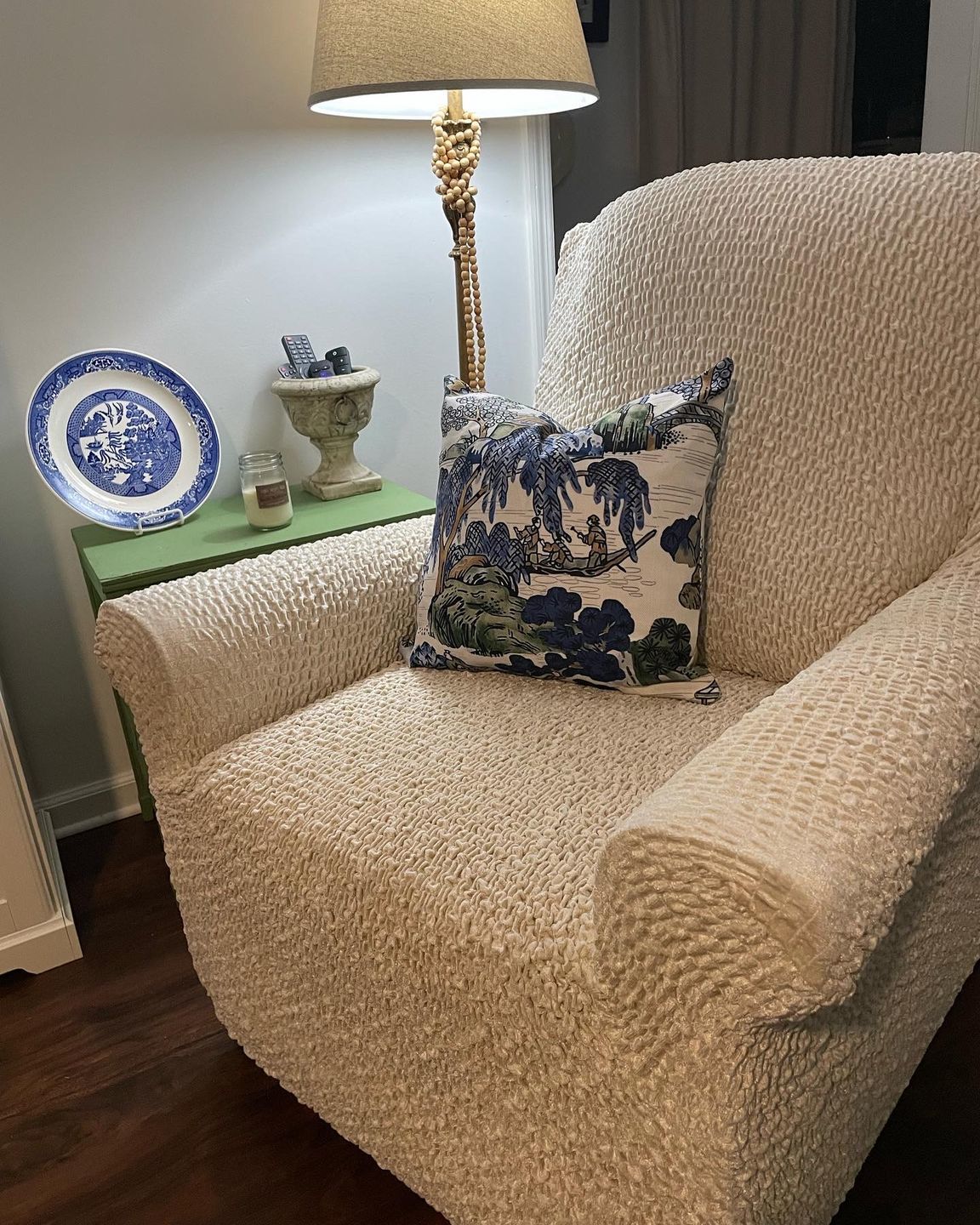 Customer photo review of Arm Chair Cover - Beige, Velvet