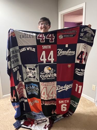 T-shirt quilt with baseball, sports themes by Lorelei from SC