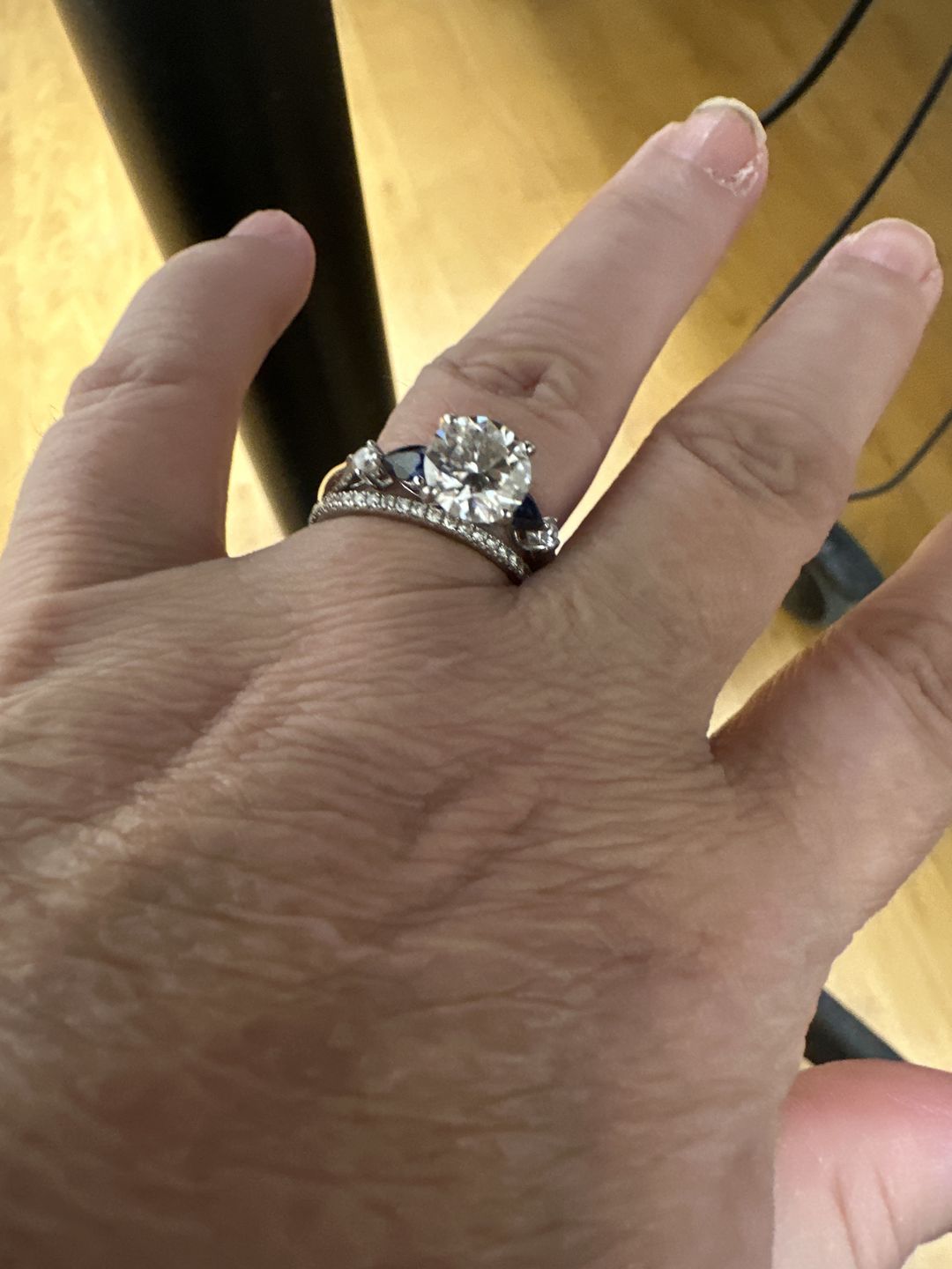 Customer photo review of Five Stone Moissanite And Sapphire Engagement Ring