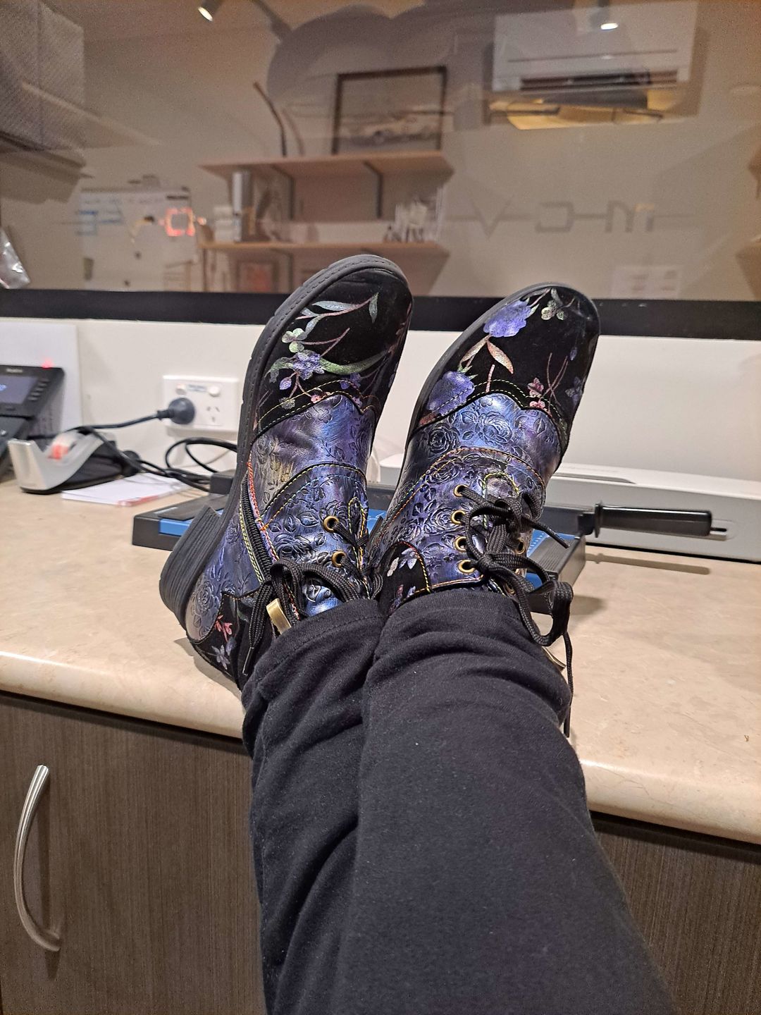 Customer photo review of Genuine Leather Embossed Comfy Ankle Boots