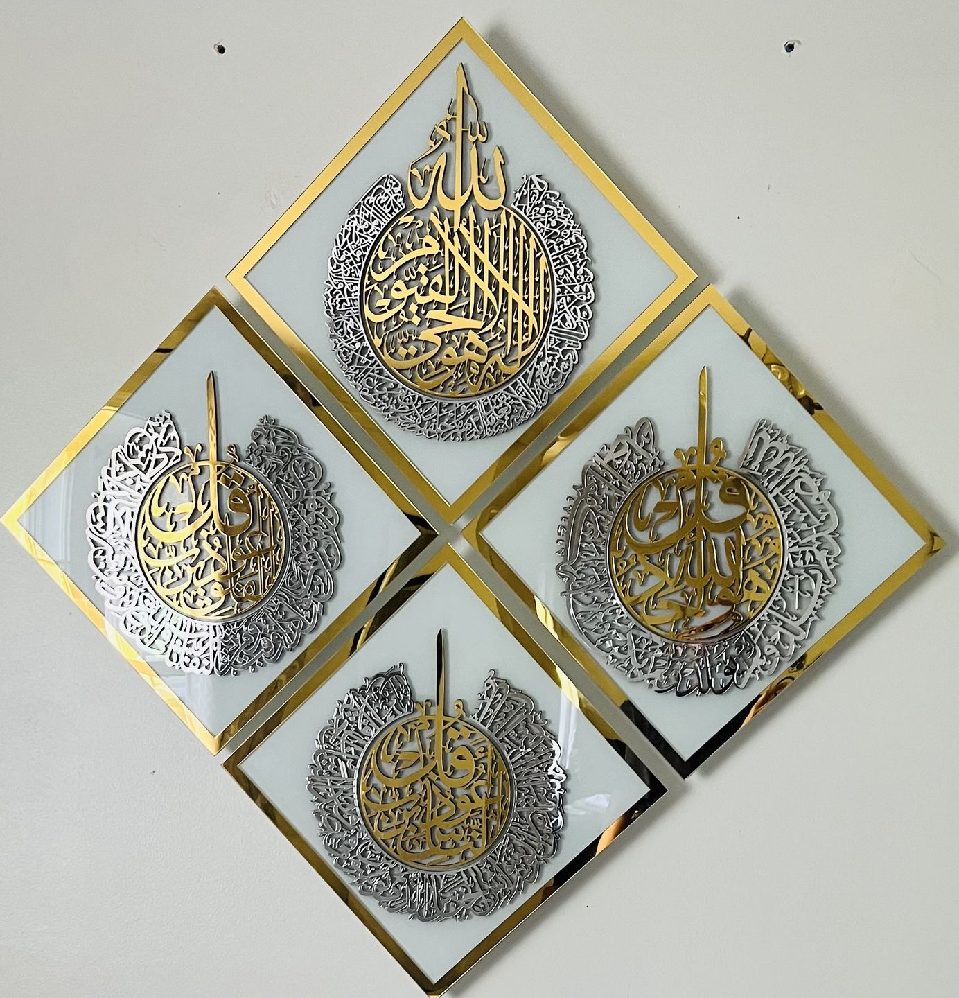 Customer photo review of Set of Glass Ayatul Kursi, Surah Al Ikhlas - Al Falaq - An Nas Tempered Glass Decor Islamic Wall Art