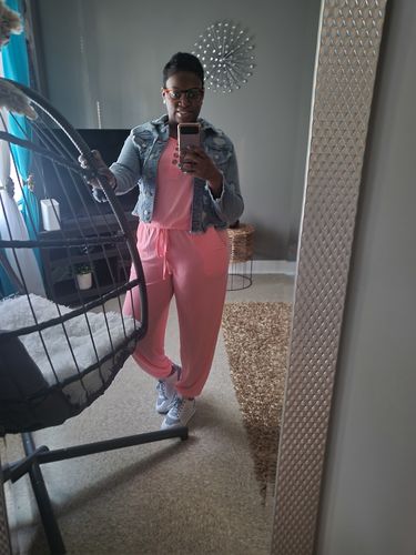Customer photo review of Easygoing Jogger Jumpsuit (Bright Pink)