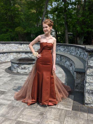 Customer photo review of Brown Red Satin Mermaid Prom Dress With Gauze - Evening Gown Plus Size