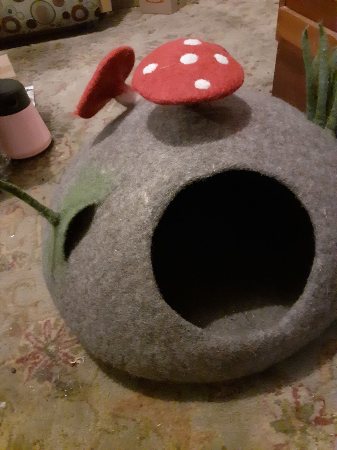 Customer photo review of Toadstool Cat Cave with Mouse Toy
