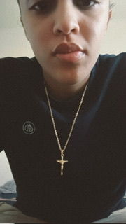 Customer photo review of Gold crucifix necklace