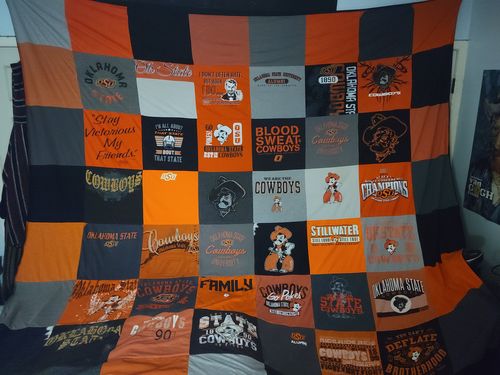 T-shirt quilt featuring oklahoma state cowboys by Jeff from TX