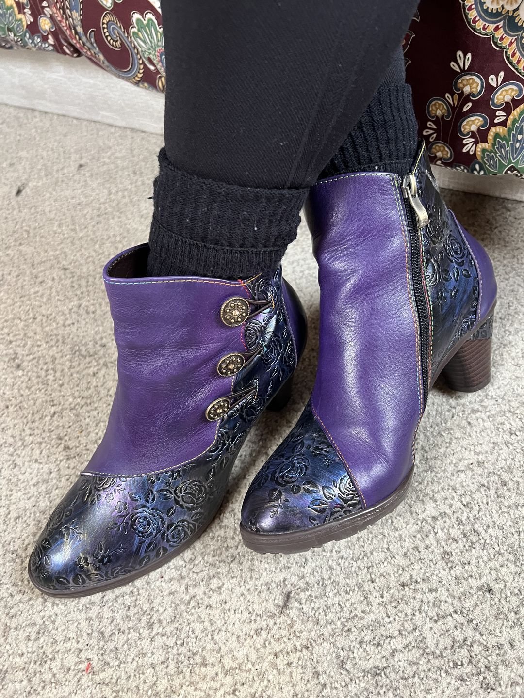 Customer photo review of Retro Handmade Floral Stitching Button Boots