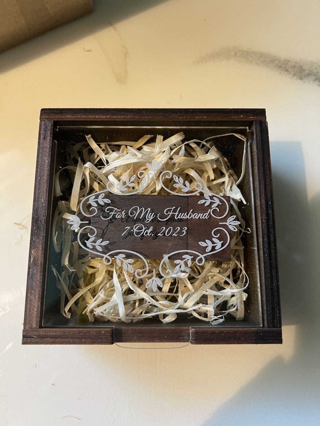 Customer photo review of Personalised Wooden USB Box with Acrylic Lid and USB Flash Drive (option)