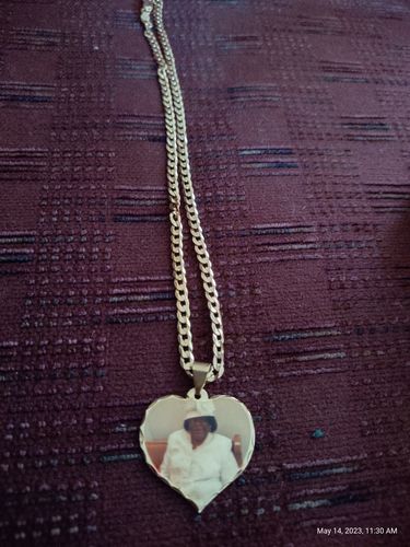 Customer photo review of Diamond Cut Heart Shape Photo Necklace