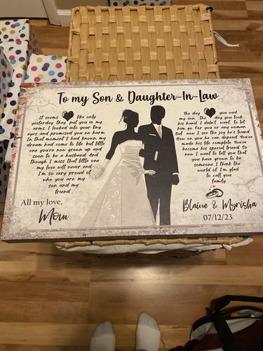 Customer photo review of To My Son And Daughter-In-Law Sign | Customizable Canvas