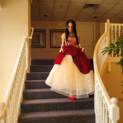 Customer photo review of Gothic Red Velvet Wedding Dress With Gauze - Plus Size