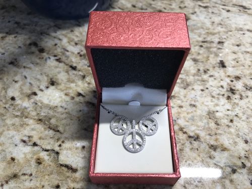 Customer photo review of Peace Sign CZ Necklace and Earrings in Sterling Silver