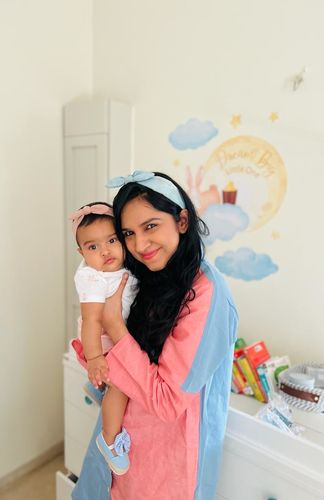 Customer photo review of Denim Forever Versatile Maternity & Nursing Linen Knee Dress