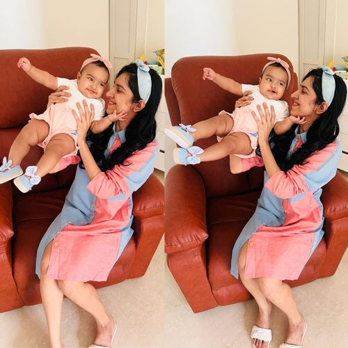 Customer photo review of Denim Forever Versatile Maternity & Nursing Linen Knee Dress