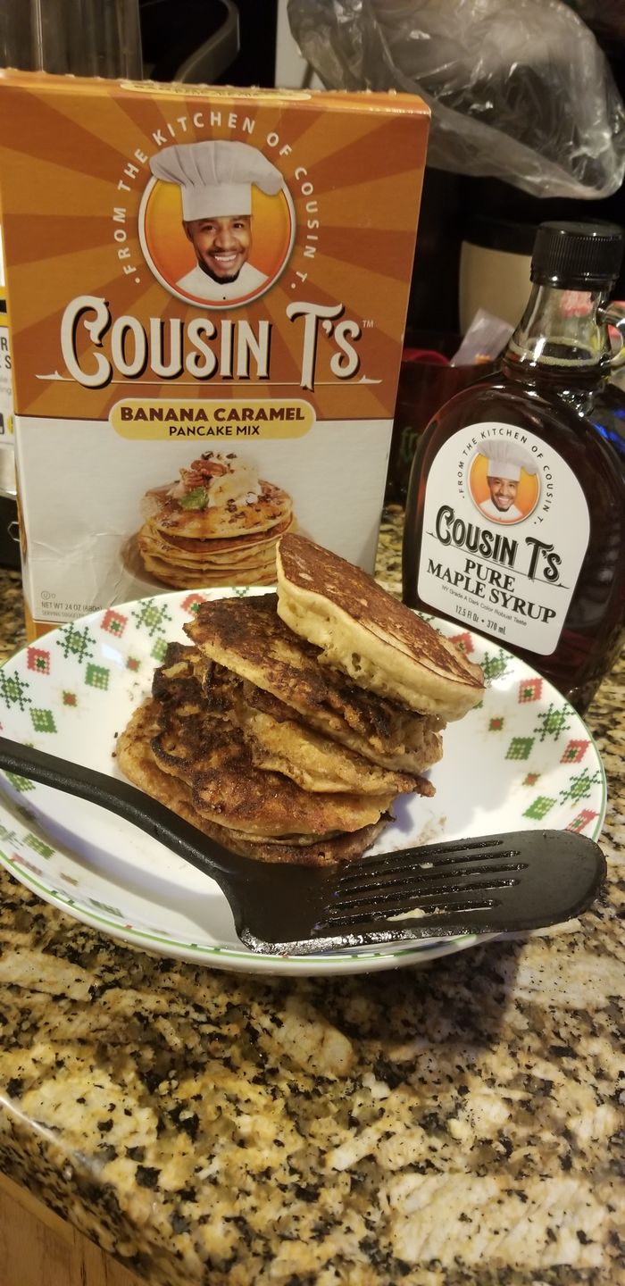 Customer photo review of Cousin T's Blueberry Gourmet Pancake Mix (2 Pack)
