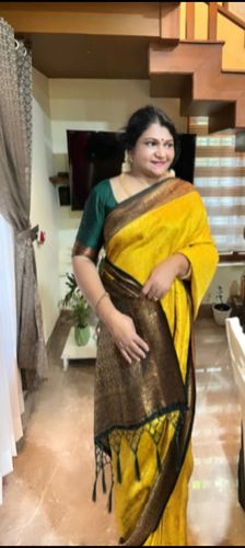 Customer photo review of TRADITIONAL YELLOW WOVEN BANARASI TANCHOI SILK SAREE