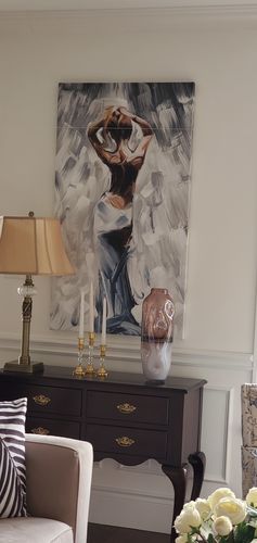 Customer photo review of 'Abstract Backless Dress' Framed Canvas