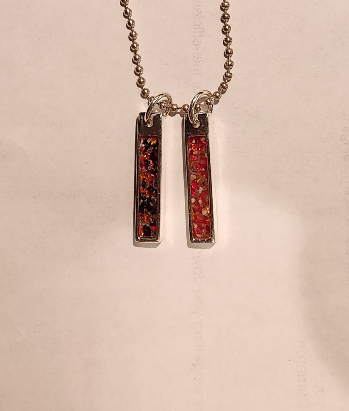 Customer photo review of Opal Bar Cremation Pendant - Engravable